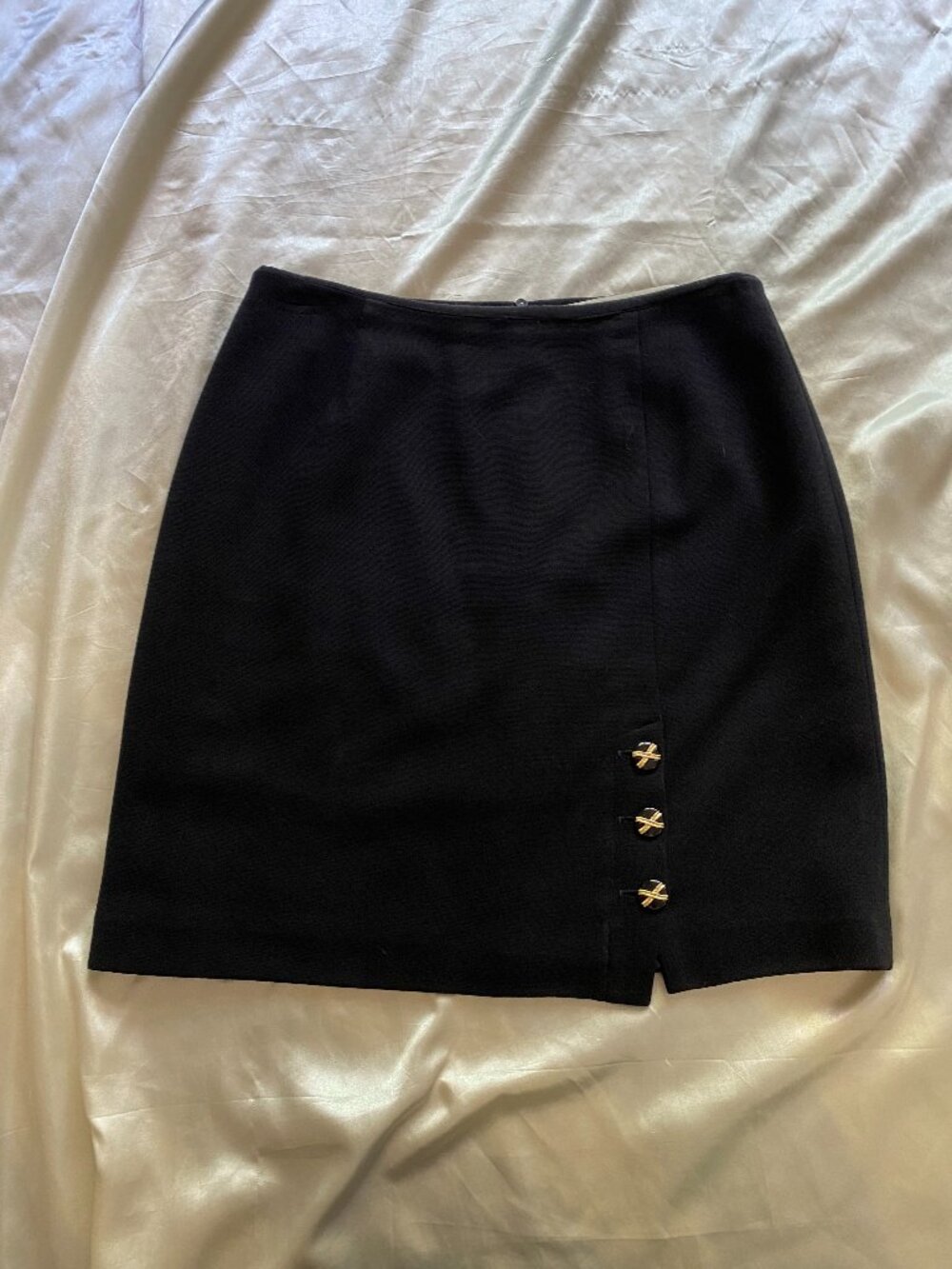 Vintage 1980s Lillie Rubin Black Button Mini Skirt Glam Fran Fine Size 6